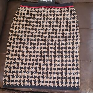 Karl Lagerfeld Black and Tan Houndstooth Pencil Skirt New XS